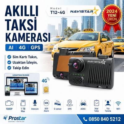 Uzaktan izlemeli 2 Kameralı Wifi GPS 4G Yapay Zeka destekli Akıllı Dashcam Taksi Kamera Sistemi