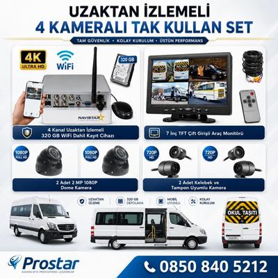 Uzaktan Izlemeli 4 Kameralı Wifi 320 Gb Harddisk 7 Inç Ekranlı Araç Kamera Seti